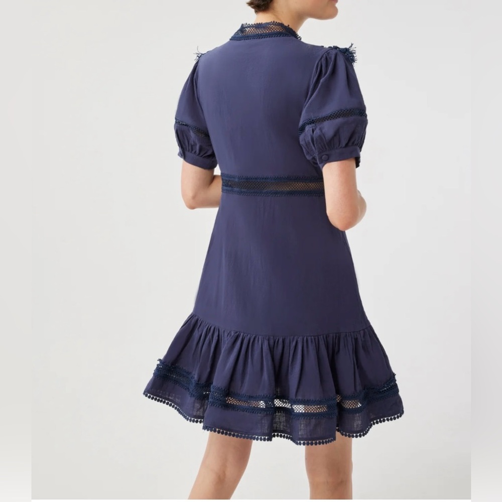 Navy Blue Lace Trim Dress - Picture 4 of 15